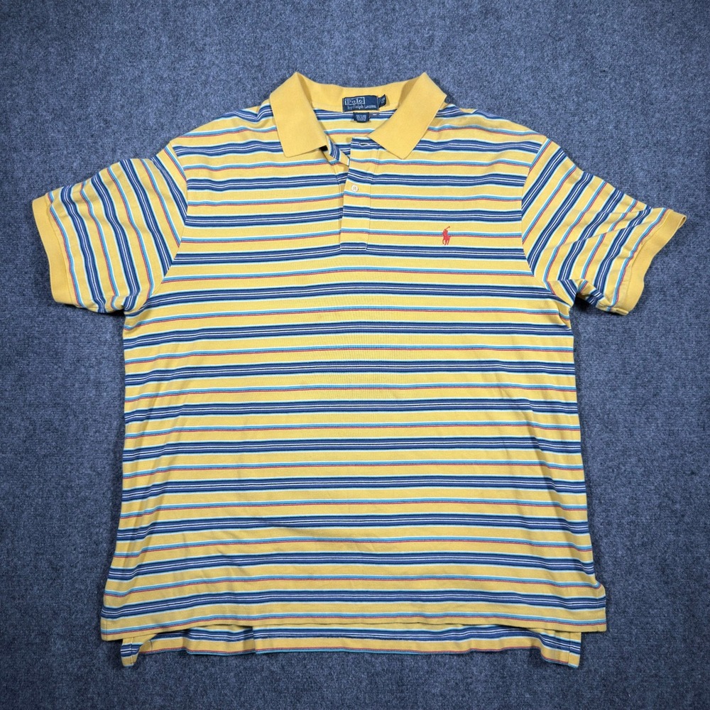 Polo Ralph Lauren Striped Polo Shirt Mens 2XB Big Yellow Short Sleeve